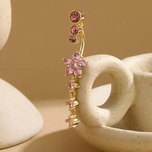 Flower Design Belly Button Ring, Elegant Rhinestone Decor Belly Piercing Jewelry for Women, Chic Body Jewelry, Fashion Accessories for Party, Daily Clothing Decor