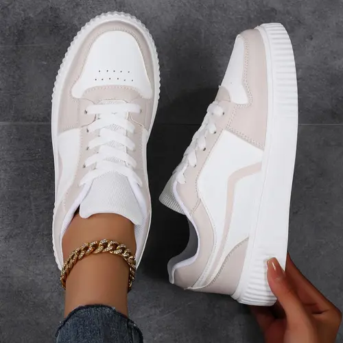Women's Lace Up Platform Sneakers, Fashion Footwear Sneakers, Casual Comfortable Breathable Sports Shoes, Female All-match Round Toe Daily Wear Shoes, Walking Sneakers, Versatile Sneakers, PU Leather Sneakers