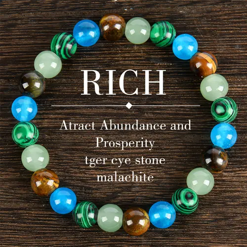ARPURRAINA Money Attraction Stretch Bracelet - Fashion Accessory with Tiger Eye, Malachite Gemstones, Blue Colorblock Beads - Prosperity, Unity, Encouragement Gift, Stretch Fit for Easy Wear, Protection Jewelry