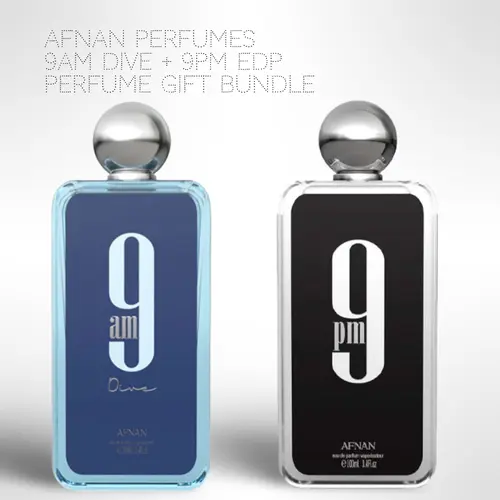 Afnan 9AM Dive + 9PM EDP 100ML (3.4Oz) Gift Bundle - Long-Lasting Scented Fragrance for Men, Spicy Cinnamon, Warm Spicy, Woody Amber Niche Fragrance