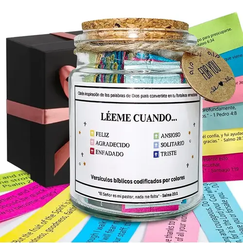 Spanish Inspirational Bible Verses Jar for Women - Classic Cork Closure, Oval Shape Prayer Hope Jar, 2024 Christmas Ornament, Religious Gift Idea, Unique Birthday Gifts, Graduation/Wedding Souvenirs, Party Favors