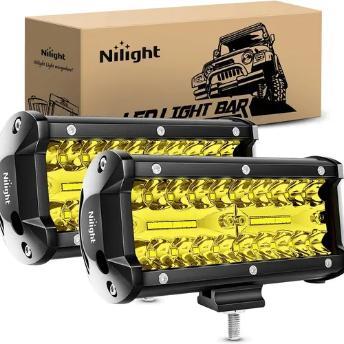 Nilight 2Pcs 6.5in 120W LED Car Lights - Yellow Flood-Spot Combo Triple Row Off-Road Driving Lamps, Aluminum Alloy Roof Bumper Work Lights with Bright Illumination, Vehicle Accessories,car accessories