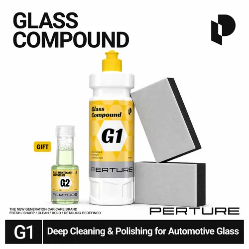 PERTURE G1 Glass Compound Cleaner - Automotive Car Detailing Fluid for Polishing, Restoring Car Glass, Removing Water Spots, Road Oils, Haze, Wiper Marks, Coatings, Glass Cleaner
