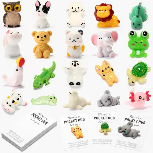 9/20/50 Pcs Mini Resin Pocket Back to School Pocket Hug Bulk Resin Animals Card for Classroom Party Favors Gifts from Teacher Friends First Day of School Gifts Employee Appreciation Gift Inspirational Gifts for Family Team Colleagues Hand Out Gift Idea