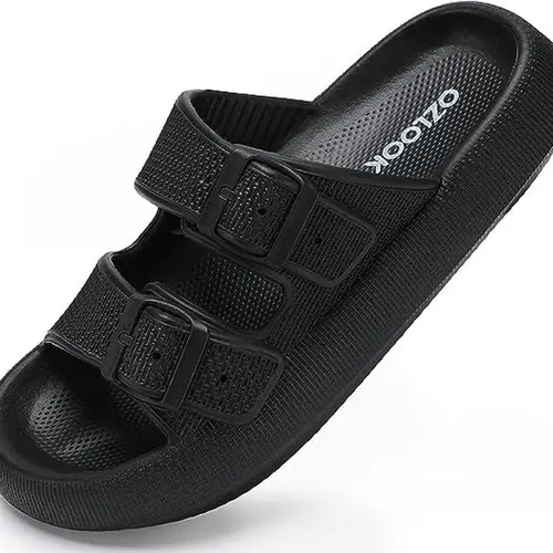 Pillow Slippers , Cloud Slides Double Buckle Adjustable ， EVA Ultra Cushion Sandals Footwear Girl Women Shoe Comfort