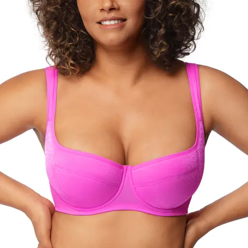 HSIA Starry Night Plus Size 4mm Lightly Padded Balconette Bra Glass Shimmer Fabric Lifting Support Underwire Bra U Shaped Smoothing Back Wider Cushioned Straps Sexy Demi Low Cut Plus Size Natural Push Up Add 0.5-1 Cup Effect