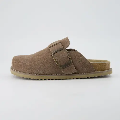 Cushionaire Blain Suede Clogs For Women | Genuine Leather Slip On Clogs With Oversized Buckle | Classic Closed Toe Mule Design For Everyday Casual Wear