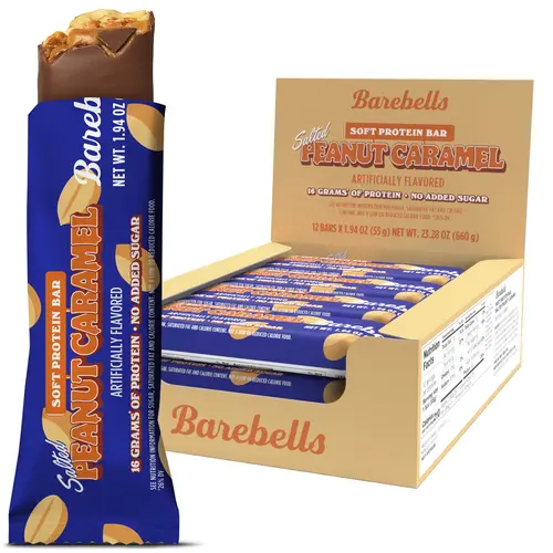 Barebells Soft Protein Bars Salted Peanut Caramel - 12 Count, 1.9oz Bars - Protein Snacks with 16g of High Protein - Chocolate Protein Bar with 2g of Total Sugars - Soft Protein Snack & Breakfast Bars