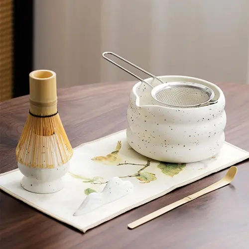 Matcha Tea Set, Including Matcha Bowl & Bamboo Whisk & Tea Scoop & Tea Clip & Tea Spoon & Tea Towel, Tea Making Tool for Home Kitchen, Bamboo Tea Tools