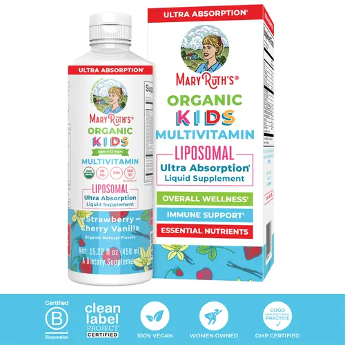 MaryRuth's USDA Organic Kids Multivitamin Liposomal - Sugar Free Liquid for Kids - Immune Support - Cognitive Health - Vegan - Non-GMO - 15.22 Oz