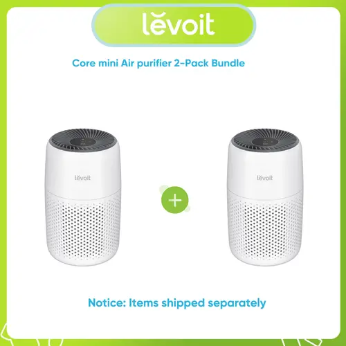 Levoit Core Mini Air Purifiers (2-Pack Bundle) - Compact Unit, 7W Power, 44CFM, Portable, Quiet Mode, 3-in-1 Filter with Fragrance Sponge, US Plug, Touch Control, Anti-Allergy, Dust Protection, Viral Defense, 1.06kg, 1×User Manual for Home Users