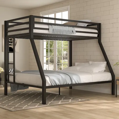 Muticor Twin Size Metal Loft Bunk Bed Frame, Heavy-Duty Steel Construction, Built-in Ladder, Full-Length Guardrails, Modern Industrial Style, Space-Saving Design, Easy Assembly