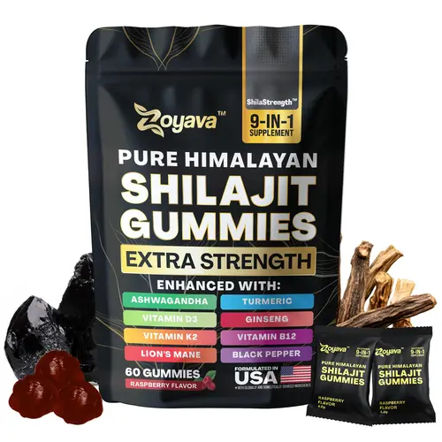 Zoyava Pure Himalayan Shilajit Gummies - Tamarind & Raspberry Flavored 9-in-1 Dietary Supplement for Fitness & Healthcare - MADE IN USA - 60 Edible Gummies
