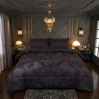 Feelyou Queen Comforter Set King - Gothic Black Damask Bed Cover Set, Death Moth Boho, Goth Skull, Vintage Victorian Baroque Floral Bedding with Dark Trim Quilt, Aesthetic Room Decor, Vintage Home Decor,back to school,back to school shopping