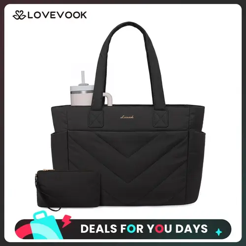 LOVEVOOK Puffer Tote Bag for Women,  Lightweight 15.6'' and 17.3'' Puffy Bag with Multi Compartments, Quilted Shoulder Bag Handbag for Travel, Work,Commuting, EVeryday Bag. TikTokShopBackToSchool