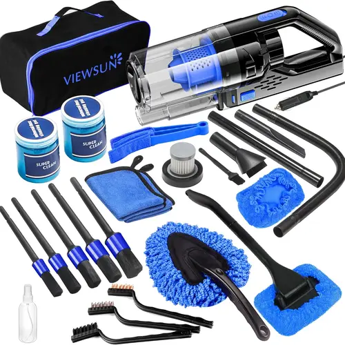 【TikTokShopBackToSchool】Viewsun Car Detailing & Cleaning Kit with High-Power Handheld Vacuum, Detailing Brush Set, Windshield Cleaner, Cleaning Gel - Complete Auto Interior Care Supplies for Men - Ideal for Birthday, Graduation Gifts, Car Care Bags, Car D