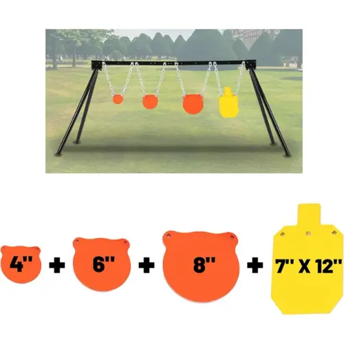 Adjustable Metal Steel Gong Target Stand Set, 1/4" Thick Universal Targets (4" 6" 8" Gongs, 7"x12" Torso) for Outdoor Shooting Training & Practice, Target Practice