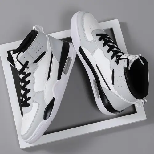 Men's Patchwork Lace Up High Top Sneakers, Casual Comfortable Breathable Fashionable Sports Shoes, Male All-match Round Toe Basketball Shoes, Stylish Basketball Shoes for Daily Wear, Athletic Shoes