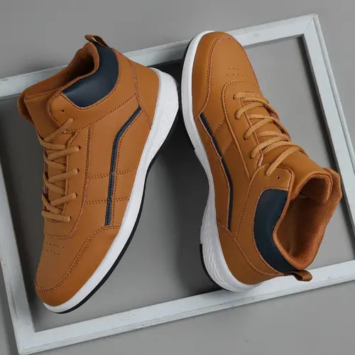 Men's Sporty Lace Up High Top Sneakers, Casual Comfortable Breathable Training Shoes, Sneakers for Outdoor Sports, Breathable Athletic Sneakers, Athletic Sneaker Footwear, Valentine's Day Gift