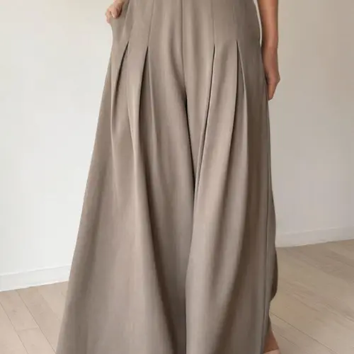 Women's Solid Plicated Pocket Wide Leg, Casual Fashion Loose, Casual Chic Trousers, Casual Comfy Trousers for Daily Wear, Ladies Bottoms for All Seasons, Casual Loose Pants, Casual Lounge Pants, Casual Comfy Baggy