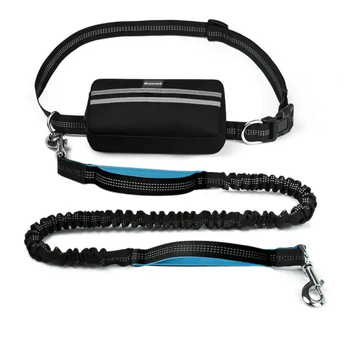 Geoorood Free Hands Dog Control Leash - Adjustable 59-76.7in Length, Cotton Grip Dual Padded Handles, Shock Absorb. Bungee, Large Zipper Storage Pouch, 2 Heavy-Duty Clips for Small-Medium Dogs | Shopping Pet Accessory, Exercise
