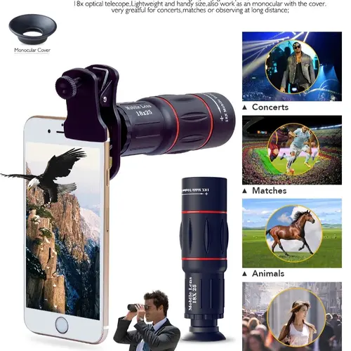 APEXEL Ultra-Portable Mobile Phone Lens Kit - 18x Telephoto Lens, 4-in-1 HD Lenses, Wireless Bluetooth Adapter, Detachable Tripod Lens Attachments, Clip, Travel Gadget for iPhone/Android Creators, Vlogging Accessories