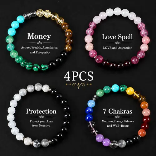 ARPURRAINA 4 Pcs Exquisite Bohemian Beaded Bracelets - Natural Citrine, Malachite, Blue Artificial Beads, Crystal Statement Bracelets & Bangles, Jewelry for Women, Accessories for Women, Elegant Enough for Banquet Nights, Ideal Gift for Her
