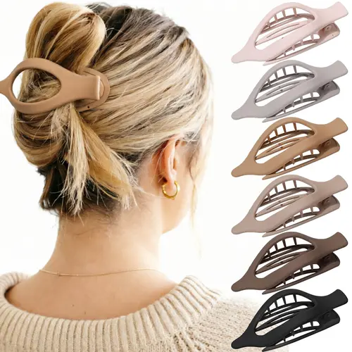AWAYTR Women's Flat Barrettes Hair Clips - Elegant French Concord Pin, Strong No-Slip Duckbill Design, Durable Daily Wear, Fits Thick/Thin Hair, 6Pcs/Set, Flat Hair Clips