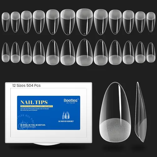 Beetles Etch-X Short Almond Gel Nail Tips, 504pcs Full Cover Gelly Tips for Easy Extensions, Beauty Gift for Women, Short Almond 504Pcs (Etch-X)