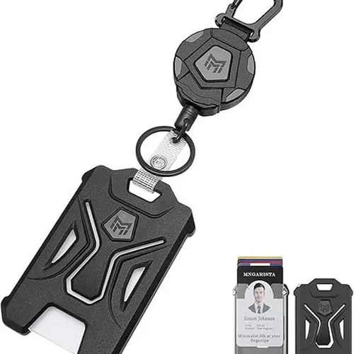 MNGARISTA Heavy Duty Retractable Badge Reel with Guardian Card Holder - PC Material, 31.5-Inch Retractable Keychain, Durable Anti-Rust Steel, Anti-Oxidation, Large Space, Carabiner, Convenient Office Fashion Accessory
