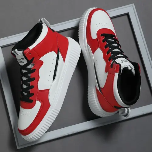 Men's Lace Up High Top Sneakers, Casual Comfortable Breathable High Cut Sports Running Shoes, Workout Sneakers, Athletic Shoes, Sporty Running Shoes, Male All-match Round Toe Chunky Sneakers Footwear for Daily Life