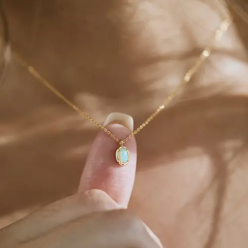 modmints Dainty White Artificial Opal Necklace - Women's Jewelry, Daily Wear Necklace, Mother's Day Gift Idea