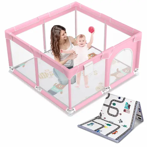 Baby Playpen with Mat, Indoor & Outdoor Playard Kids Activity Center with Gate, Sturdy & Safety Baby Fence,backtoschool, glowup,sohochic