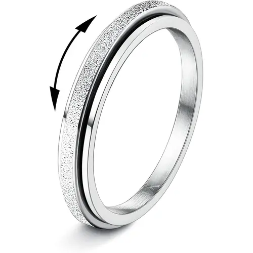 Women's & Men's Titanium Steel Fidget Rings - 2/4mm Glitter Sandblast Double Layered Spinner Rings, Anxiety & Stress Relief Jewelry, Titanium Wedding Band, Gifts for Him