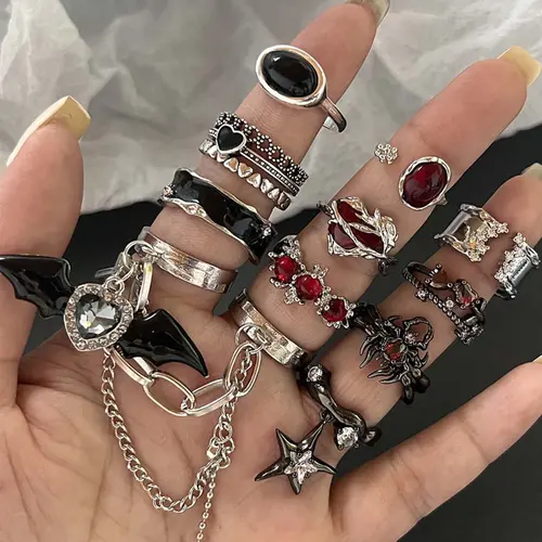 Punk Style Star & Heart Design Ring Set, Rhinestone Decor Y2K Adjustable Stacking Ring Set, Fashion Accessories for Men & Women, Ideal Birthday Gift, Vintage Rings Jewelry, Fashionable Jewelry