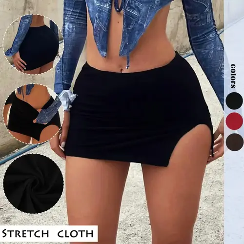Women's Split Hem Stretch Skirt, Fashion Casual Mini Skirt for Party Club Dating, Ladies Bottoms for Fall & Winter