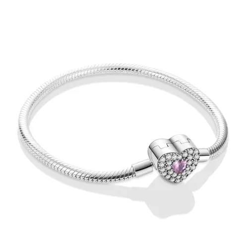 MULA Silver-Plated Non-Tarnish Snake Chain Bracelet - "Eternal Heart" Diamond-Studded Pendant, Bead-Compatible, Jewelry for Women, Romantic Gifts for Valentine’s Day & Mother’s Day, Fashion Accessory, Bracelets, Accessories For Women, Bracelets For Women,