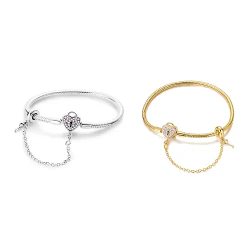 MULA Silver-Plated Heart Lock Key Bracelet, Snake Bone Chain with Pink Zircon, Heart Charm Bracelet for Women, Infinite Love Symbol Gift for Girls, Bracelets For Women