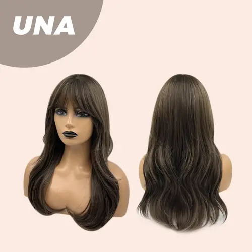 JBEXTENSION 22 Inches Cold Brown Wave With Bangs Wig UNA