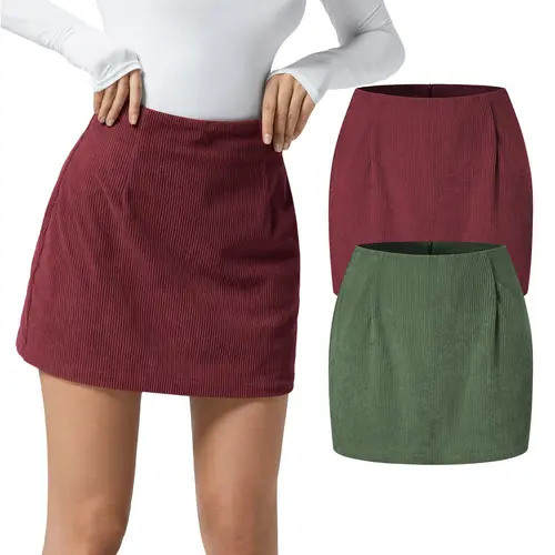 Halara 2-Piece High Waisted Invisible Zipper 2-in-1 Mini A-line Corduroy Casual Skirts Set #BackToSchool