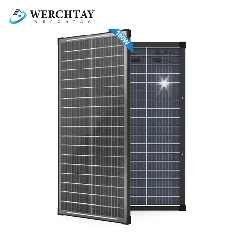 WERCHTAY 100W 12V Bifacial High Efficiency Solar Panel - Monocrystalline PV Module with Glass Chrome, Power Gen. for RV Users & Off-Grid Home Improvement Solar Systems