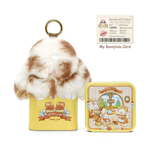 BunnyLulu Handmade Fluffy Bunny Keychain - Whimsical Accessories, Unique Mixed-Color Mini Bag Charm for Women, Aesthetic Cutecore Purse Accessory with Designer Tin, Squishy Everyday Companion, Gifts for Girlfriend, Cute Accessories