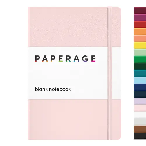 PAPERAGE Blank Hard Cover Notebook - 5.6"x8", 100 GSM Thick Paper, Leather Cover, Elastic Band, Dotted Junk Journal Supplies, Junk Journal Aesthetic Sketchbook (Office Stationery)