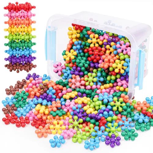 Snowflake Interlocking Buildable Blocks Kit - 300PCS Multi-Color Solid Plastic Stacking Blocks, Kids Toys for Ages 3+ with Carrying Case, STEM Early Learning for Open Ended Play, Craft Ideas, DIY Cool Gifts for Kids