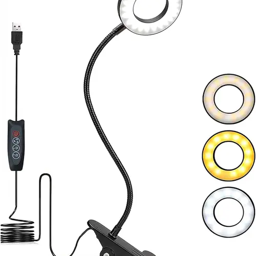 Desk Lamp Clip on Light, 48 LED USB Lamp with 3 Color Modes 10 Brightness Levels, 360° Flexible Gooseneck Eye Protection Bed Night Light for Reading, Makeup, Craf