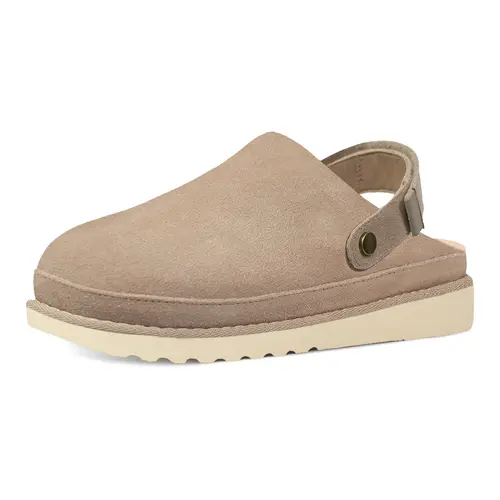 EVELLYHOOTD Women's Casual Platform Mules Clogs - Adjustable Backstrap, Slip-On, Quick Slipon Wear, Basic Round Toe, Comfort Footbed, Non-Slip TPR Sole, Breathable Foam Faux Fur Upper, Taupe
