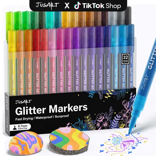 【Back to School Shopping】JusArt Glitter Markers Set - 32/24/16 Colors Water-Based Ink, Ideal for Kids, Doodle Art, Scrapbooking Ideas, Crafting with Kids, Office & School Supplies