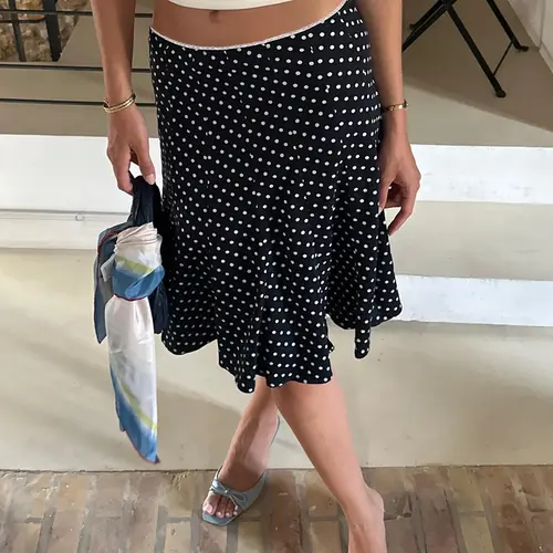 Women's All Over Polka Dot Print Mermaid Skirt, Casual Drop Waist Skirt for Daily Wear, Ladies Fall & Winter Bottoms, Boho Casual Skirts, Casual Fashion Skirt, Bohemian Skirt, Bohemian Style Skirt, Casual Fashionable Skirt