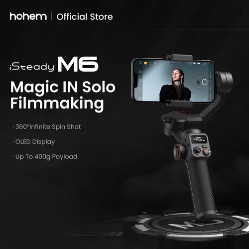 hohem iSteady M6 KIT 3-Axis Camera Stabilizer for Smartphone, AI Tracker w/CCT/RGB Fill Light, Tripod Selfie Cam Accessory, Smartphone Camera Accessories for iPhone 17 Series & Android Vlogging, Cellphone