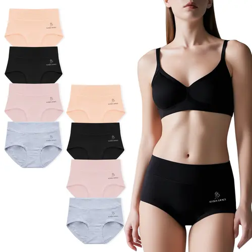 Women's Mid-High Waist Briefs, 4/8-Pack Cotton Underwear, Full Coverage Basic Panties, Soft Breathable Cotton Blend Lingerie for Ladies Everyday Wear